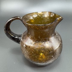 Mid Century Hand Blown Art Glass Mini Pitcher Creamer Jug Amber Bubbles All Over