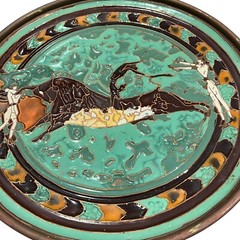 G. Halkides Rare Find Enamel on Bronze and Copper Wall Plate Made In Greece