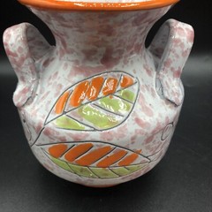 RARE Vintage Handled Made In Italy Orange Splatter Artisan Pottery Vase MCM
