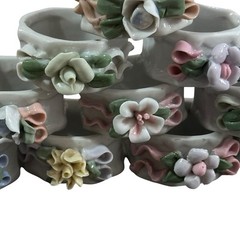 Vintage Unbranded Ceramic Napkin Rings Holders Pastel Flowers Made in China 10ct