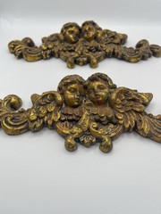 Pair of Antique gold wall pediments ft neoclassical cherubs – French