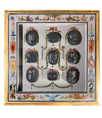 Renaissance Revival Grotesche Painted Frame With Neoclassical Grand Tour Intagli