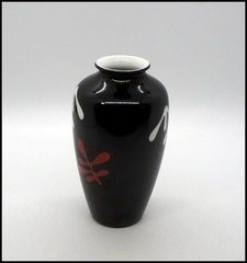 Noritake MCM Modernist Black Glaze Small Bud Vase Abstract Leaf Motif 4.75in
