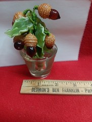 Antique DELICATE Art Glass REALISTIC Acorn Flower Arrangement Bouquet Hand Blown