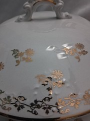 Vtg Ornate Chamber Pot With Lid White with Gold floral design, Victorian?