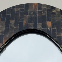 Vintage Tessellated Horn Mosaic & Brass Oval Wall Mirror Enrique Garcel Colombia