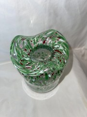 Vintage Artist Signed Speckled Confetti Hand Blown Ruffled Art Glass Vase