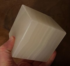 Vintage White Onyx Alabaster Stone Square Display Stand or Base Cube Paperweight