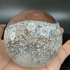 Hand Blown Italian Murano Art Glass Paperweight Dome With Sparkles Center Glass