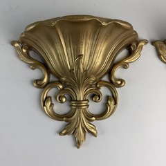 Vintage 1962 Set of 2 Homco Gold Plastic Fleur de Lis Wall Pockets Planters 4446