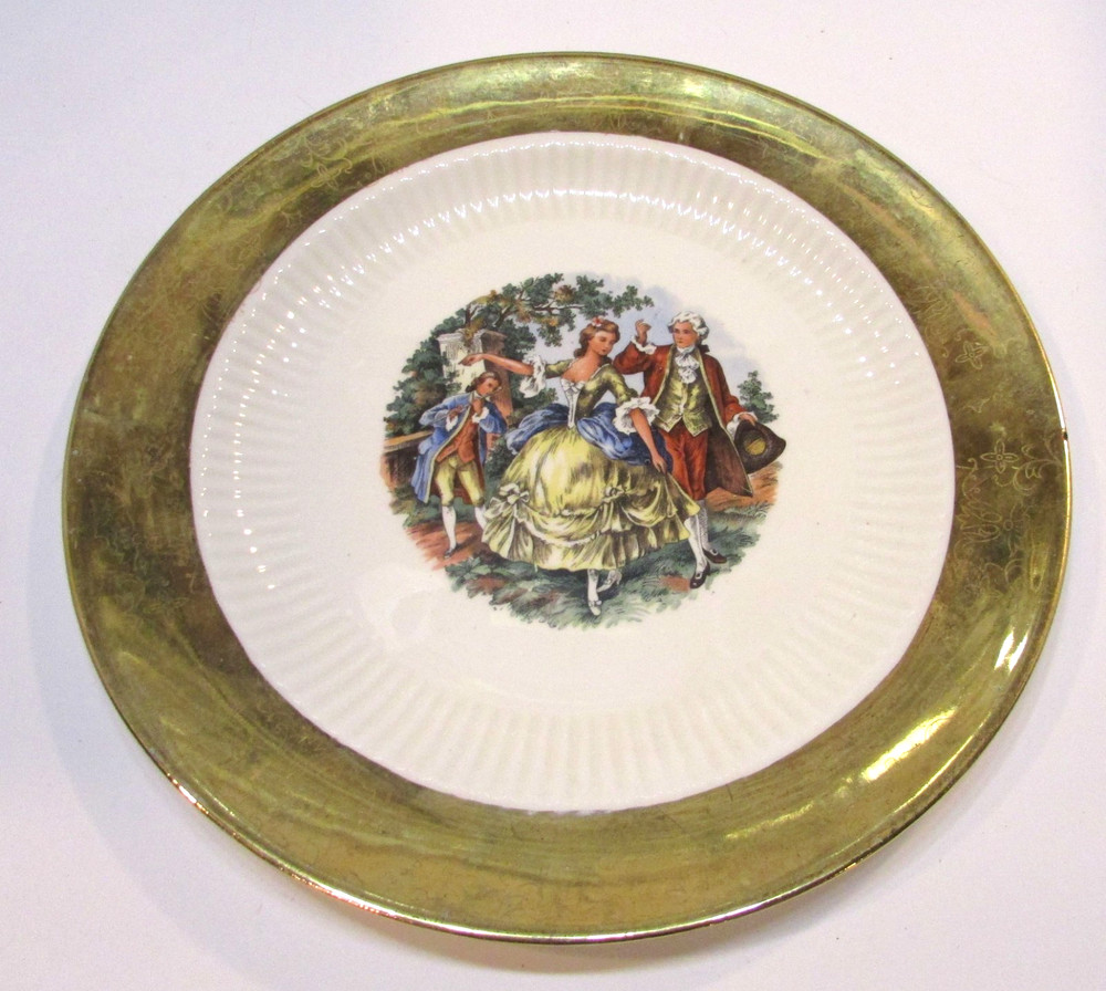 Vintage Denwood WS George Victorian Courting Couple 10″ Wall Plate w Gold Rim