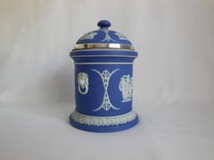 Antique Wedgwood (only) Blue Dip Jasperware & Silver Plate 6″ Tall Tobacco Jar