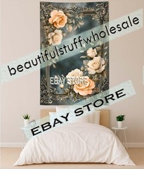 Scene Gothic Wall Tapestry Elegant Roses ornate border framing 59X82 in
