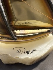 Vintage Mid Century Brass Sailing Yacht Mounted On Onyz Signed by Don DeMott
