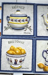 VTG French Kitchen Wall Plaques 3D Relief French Pottery IV Quimper Style Decor
