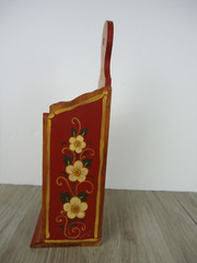 VTG Norwegian Folk Toll Paint Wooden Match Box Wall Pocket Signed 80s Pipe Man