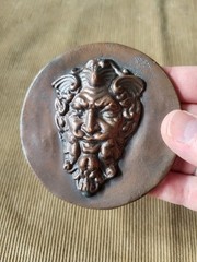 Gothic Devil Face Plaque Bronze Finish Grotesque Mask Dark Decor