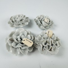 Chive France Collection Limoges Gray White Ceramic Flowers Set of 4 Vintage #8