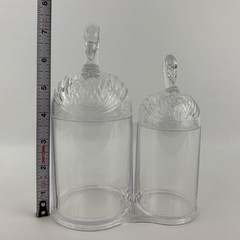 Vintage Double Swan Clear Plastic Bath Canisters Cotton Balls and Swabs Holder