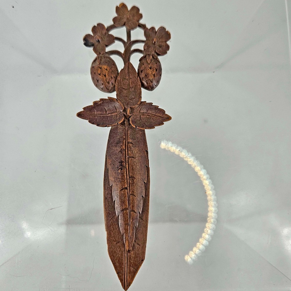 Rare Vintage carved wood Black Forest delicate floral bookmark