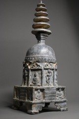CIRCA NEAR EASTERN GANDHARAN METAL STUPA WITH BUDDHA FIGURES AND SCENES. RARE