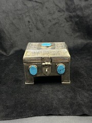 Islamic Antique Silver Plated Khorasan Box With Turquoise Stone Beautiful Art