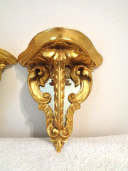 Set of 3 Mirrored Florentine Gold Gilt Wood Small Petite Wall Sconce/ Shelves