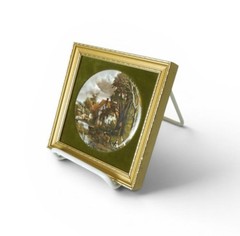 Vintage Healacraft England Framed Ceramic Landscape Plaque Velvet Decor 5″