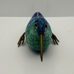 Vintage Cloisonné & Brass Miniature 5” Sandpiper Bird Sculpture Figurine
