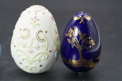 Franklin Mint Eggs Blue White Parian Style Ceramic, Folk Fable Bundle