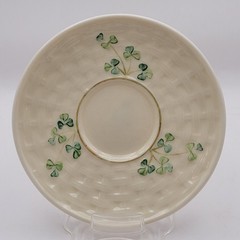 VTG Belleek Shamrock Basketweave Pattern Parian China Teacup & Saucer 1946-1981