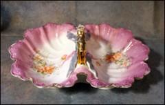 Vintage Large Edwardian Style Divided Dish with Rose Motif and Gold Accent #E213
