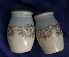 VINTAGE BAVARIA Signed SALT AND PEPPER SHAKER SET Floral Pattern Turquoise Teal