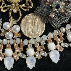 Framed Rhinestone & Faux Pearl Angel Jewelry Collage Wall Decor Art