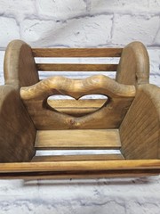 Vintage Wooden Heart Cut-Out Basket Napkin Holder – 7.5″ – 1980s – Country Decor