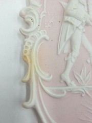 SET OF 2 ANTIQUE STYLE HIGH RELIEF BISQUE PORCELAIN PLAQUES OF COURTING COUPLE