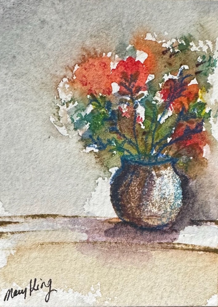 Watercolor ACEO 2.5″ x 3.5″ Original Painting by Mary King – Flowers in a Vase