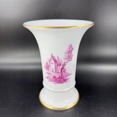 1975 Hochst German Vase Magenta House Church with Gold Trim Germany Porcelain