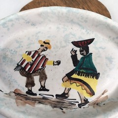 Hand Painted Trinket Dish Lima Peru Man Woman Traditional Dress Oval 5”