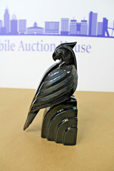 Vintage Fitz & Floyd Art Deco Jet Black Parrot Single Bookend, Weighted Figure