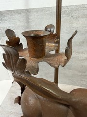 Vintage Cast Iron Rabbit Candlestick Wall Sconce Large 24″ Long Leaves