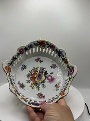 Antique Von Schierholz Reticulated Porcelain Basket Bowl Germany 1907-1927