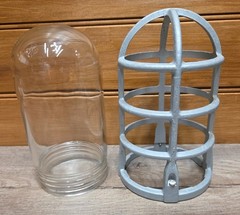 Cast Aluminum Light Bulb Cage & Glass Insert Type Lamp Industrial MCM