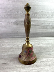 Vintage Unbranded Hand Painted Floral Brass Bell 9.25”
