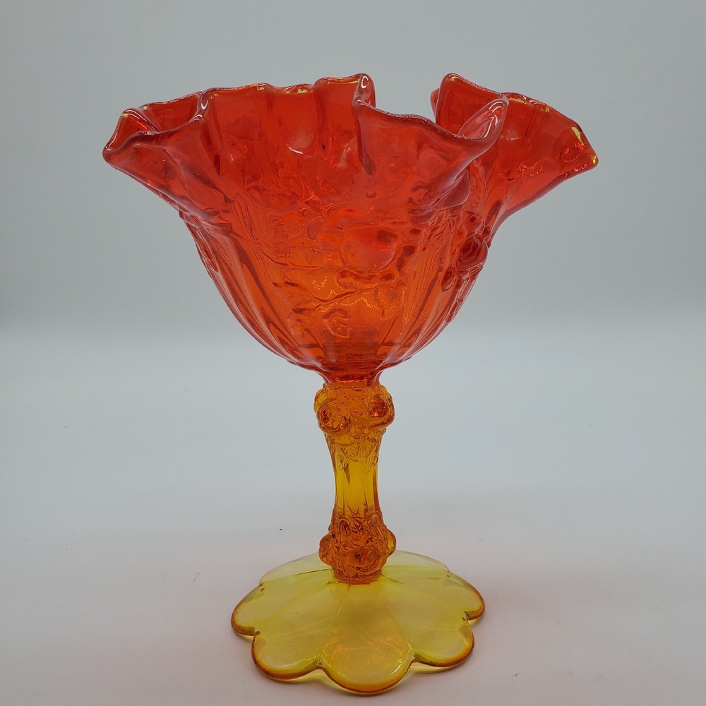 Fenton Cabbage Rose Style Amberina Glass Ruffled Compote Candy Dish 710B