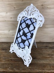Vintage ART NOUVEAU HEAVY Figural Painted Cast Iron Easel Stained Glass Panel