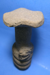 PRE-COLUMBIAN MIXTEC BASALT QUETZALCOATL SERPENT GOD ENTWINED WITH MUSHROOM FIGU