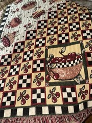 Mary Engelbreit Bowl Of Cherries Checked 1990’s Throw Blanket 66″ x 42″ Cotton
