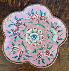Set of 2 Vintage Cloisonné Enamel on Copper Trays Trinket Dishes READ 4.25×3.5”