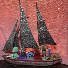 Rare Metal Brutalist Sailboat: Vintage Folk Art, Unique Metal Sailboat 30.5″x14